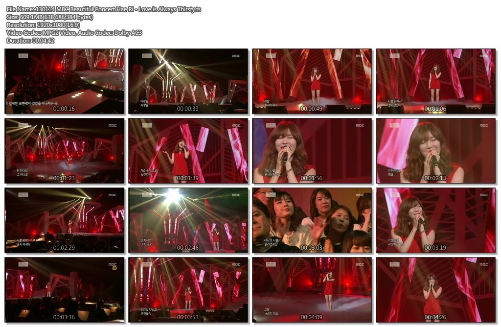 [LIVE] 130114 MBC Beautiful Concert Lee Hae Ri - Love is Always Thirsty