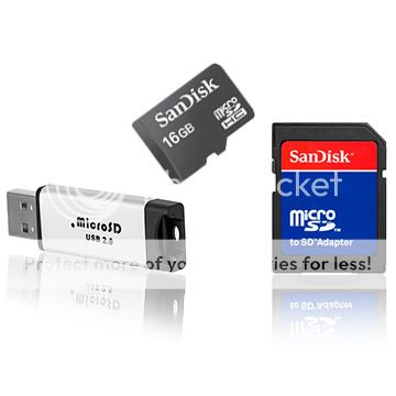 SanDisk 16GB MicroSD Memory Card w USB Flash Card Reader Adapter