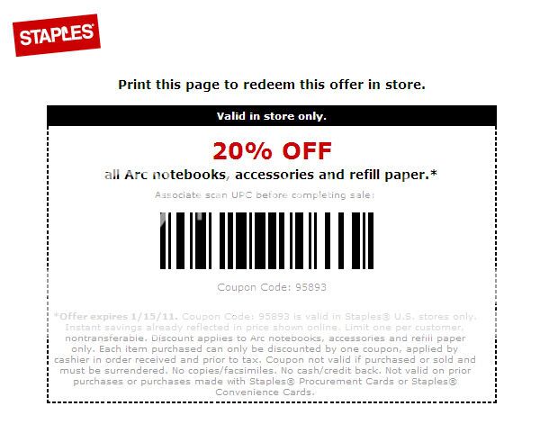 Staples 20% Off Coupon Arc Stationery Valid Till 1/15 - Market Watch ...