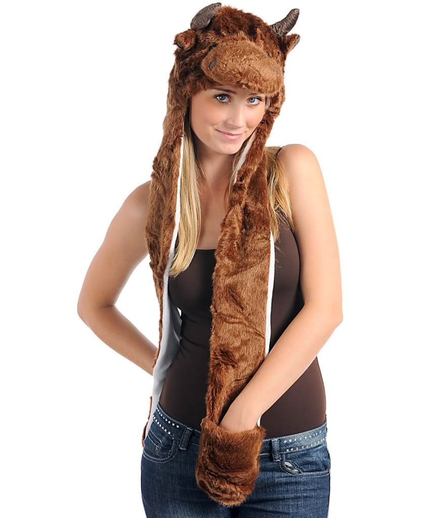 Warm Fashion Animal Faux Fur Hoodie Hat Beanie Scarf Long Paw Gloves 